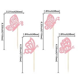 24 piezas de decoración para cupcakes de mariposa con purpurina montada en estilos mixtos de mariposas huecas para cupcakes, decoración de tartas para baby shower, suministros de fiesta de cumpleaños para niños, color rosa