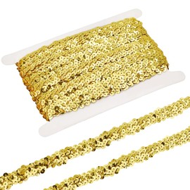 PH PandaHall 10 Yards Gold Stretch Sequin Trim 0.8 inch Elastic Sequin Ribbon Paillette Sequin Trim for Crafts Sewing Wedding Costume Dress Embellish Headband