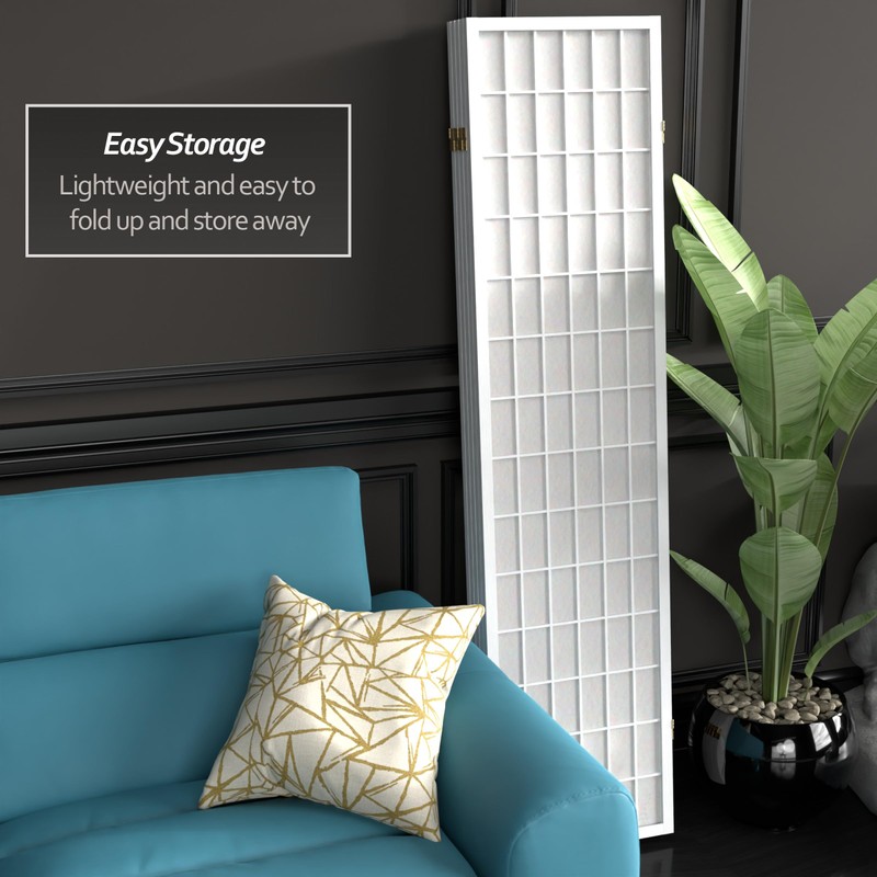 Red Lantern 6 ft. Tall Window Pane Shoji Screen-White-5 Panels