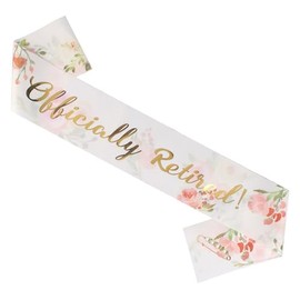 ZHBDPaty "Officially Retired" Elegance Sash with Pear Pin for Women Men, Perfect for Retirement Party Events (Gold Print)