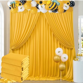 20 ft x 10 ft Wrinkle Free Yellow Backdrop Curtain for Parties, Ginger Polyester Photo Backdrop Drapes,Thick Background 4 Panels 5ft x 10ft for Baby Shower Wedding Birthday Party Backdrop Stand
