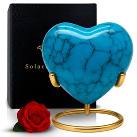 Small Urns for Human Ashes Keepsake – Heart Urn – Mini Urns with Stand & Box – A Loving Heart Shaped Cremation Urn to Honor Their Memory Forever (Blue, Small)