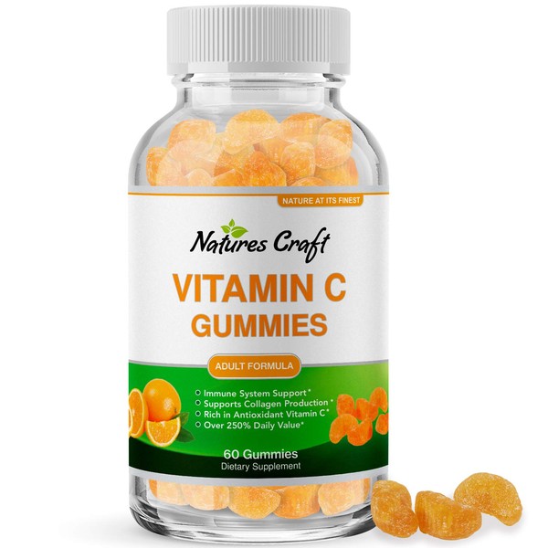 Chewable Vitamin C Gummies for Adults - Vitamin C Immune Support Gummies - Ascorbic Acid Natural Vitamin C Gummy Immune Booster for Adults and Natural Cold Remedy Gummy Vitamin C Vitamins (250mg)