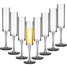 Champagne Flutes Goblets Plastic Acrylic Wine Toasting Goblets Crystal Disposable Cocktail Cups Drinkware Reusable For Christmas Party Wedding Birthday Anniversary(Black,8 Pieces)