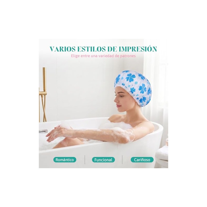 8pcs Gorro Ducha Impermeable Elástico Reutilizable Ajustables Cabello Largo Corto