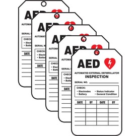 Accuform TRS345CTM PF-Cardstock Inspection & Status Record Tag, Legend "AED AUTOMATED External", 5.75" Length x 3.25" Width x 0.010" Thickness, Red/Black on White (Pack of 5)