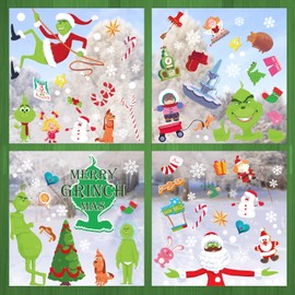 Joyoldelf Christmas Window Stickers - 9 Pcs Christmas Decorations, Reusable Christmas Room Decor, Colorful Window Stickers Xmas Scene Snowflake Window Stickers Decorations Xmas Window Decals for Glass