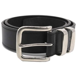 DUKE LONDON DOUBLE METAL LOOP FASHION BELT IN STITCHED BONDED LEATHER (KS126S) 3.5CM WIDE IN WAIST SIZE 42 TO 64, 6XL - 62-64inch, Black