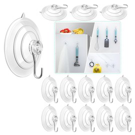 ETwinCoo 14 Pack Suction Cup Hooks,1.77 Inches Strongest Clear PVC Suction Cups with Metal Hooks, Removable Small Suction Cups for Window Glass Shower Wall (Hold Up to 3Lbs)
