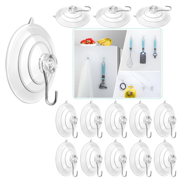 ETwinCoo 14 Pack Suction Cup Hooks,1.77 Inches Strongest Clear PVC