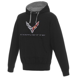 JH DESIGN GROUP Men's Chevy Corvette C8 Pullover Hoodie Red or Gray Hood Lining (Medium, Black - Gray)