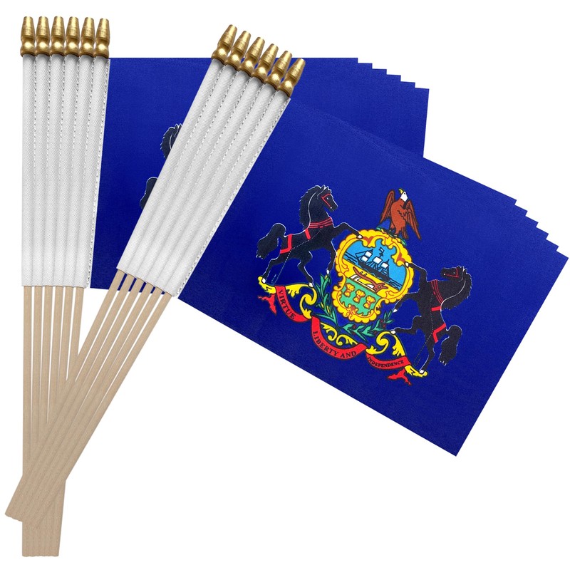 Pennsylvania PA State Flag on Wood Stick Small Mini Hand