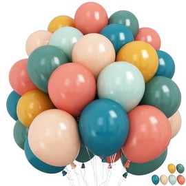 Boho Rainbow Balloons 60 Pcs Retro Teal Blue Blush Pink Dark Light Orange Yellow Sage Green Dusty Blue Balloon Colorful Balloons for Thanksgiving Fall Autumn Baby Shower Decor Safari Birthday