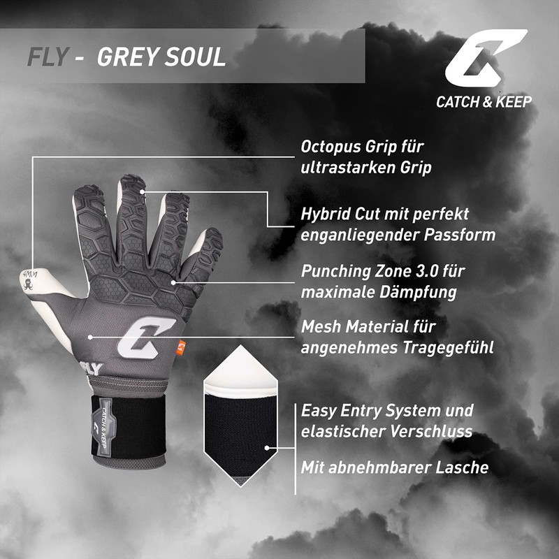 CATCH & KEEP Fly Grey Soul Men's Goalkeeper Gloves Size