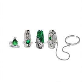 Women's Fingertip Nail Rings, Adjustable Opening Nail Art Charms Accessories, Fingernail Fingertip Claw Nail, Fingernail Tip Ring Set for Female, The Ideal Gift (Green)