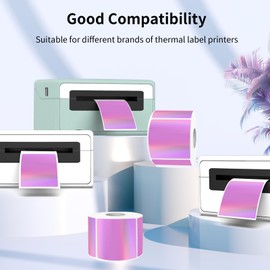 YEGAWEN 2" x 2" Square Thermal Labels Stickers, Holographic Thermal Stickers Labels, Self-Adhesive Glitter Direct Thermal Labels for Small Business, DIY Design- Holographic Pink