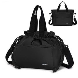 W WINTMING Drawstring Lunch Bag for Women Insulated Lunch Bag for Work Reusable Large Cinch Closure Picnic Cooler Tote Bags (Black)