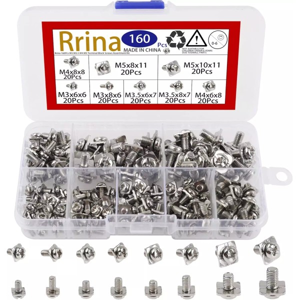 160Pcs M3 M3.5 M4 M5 Terminal Block Screws Assortment Kit