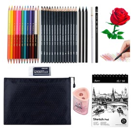 Kingmyth Drawing Pencils, Art Supplies with Sketch, Oil Colored, Charcoal and 7 in 1 Rainbow Pencils for Drawing and Sketching,Sketch Book and Zipper Bag for Artists or Beginners