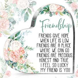 Spiareal Gift for Friend Friendship Women Friend Friendship Birthday Cheer up Gift Acrylic Heart Butterfly Keepsake Paperweight for Home Office Table Shelf(Pink Flower)