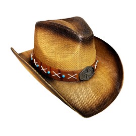 Western Cowboy Hat Features Wide Brim for Sun Protection Belt Buckle, Stylish Perfect for Outdoor Adventures & Casual Wear (US, Alpha, One Size, Brown)