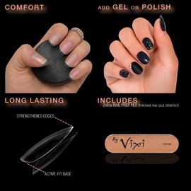 By Vixi 600 Short Oval Nails with Preparation File, 10 Sizes - Clear Express Fingernail Extensions, Full Coverage. For Professionals & Home Use