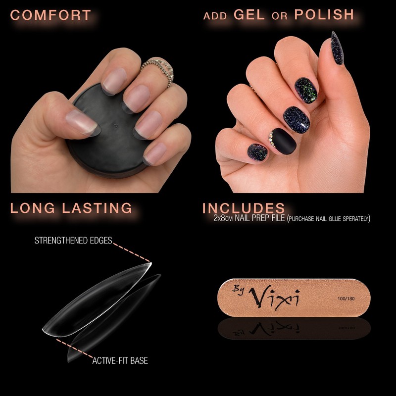 By Vixi 600 Short Oval Nails with Preparation File, 10