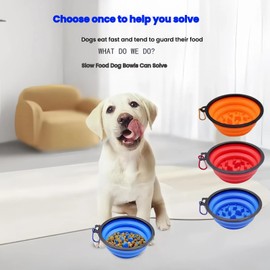 Large Collapsible Dog Bowl for Travel Hinking Camping,2-Pack Portable Dog Water Bowl with 2 Sizes(1000ml+350ml),SLSON Slow Feeder Bowls for Large Medium Dogs