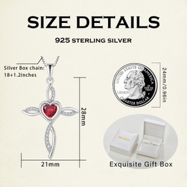 Wisbal Cross Pendant 925 Sterling Silver Created Ruby Infinity Loop Cross Necklace Heart-shaped Birthstone Cross
