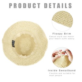 KDWAVE Floppy Straw Sun Hat Foldable Hand-Woven Crochet Straw Hats Outdoor Summer Beach Headwear for Women Girl (Beige)