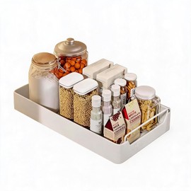 Garvee Heavy Duty Extendable Kitchen Organiser - Soft-Close, Low Noise, No Drilling - Ideal for Spices, Cans, Supplies - White - Drawer Box 25 x 43 cm - Drawer Storage Box (25 cm)