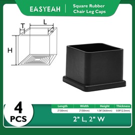 EASYEAH 2" (50mm) Square Chair Leg Floor Protectors, Black Rubber Chair Leg Caps, Non-Slip Patio Furniture Feet Cap, PVC Chair Feet Covers for Hardwood Floors, Tables & Patio Furniture, 4pcs