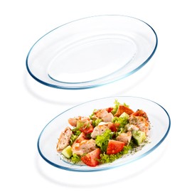 NUTRIUPS 2 Pack Tempered Glass Oval Serving Plates Oven, Microwave, Dishwasher Safe, Stackable, Serving Platters, Serving Dishes for Entertaining, Dessert Taco and Sushi (Large)