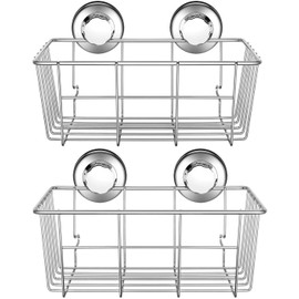 SANNO Suction Cup Shower Caddy Basket for Shampoo Combo Organizer Basket Stainless Steel Holder for Bathroom Storage，pack of 2