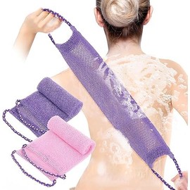 Nylon African Exfoliating Net, 2-Piece Set (Purple + Pink), Traditional Style, Loofah Sponge for Body Washing