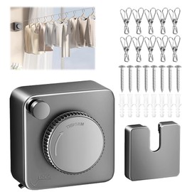 Retractable Washing Line - 4.2 m Stainless Steel Rope, Durable, Wall Mounted, Non-Sagging, Indoor & Outdoor, for Bathroom and Balcony, Comes with 10 Windproof Clips (Black)