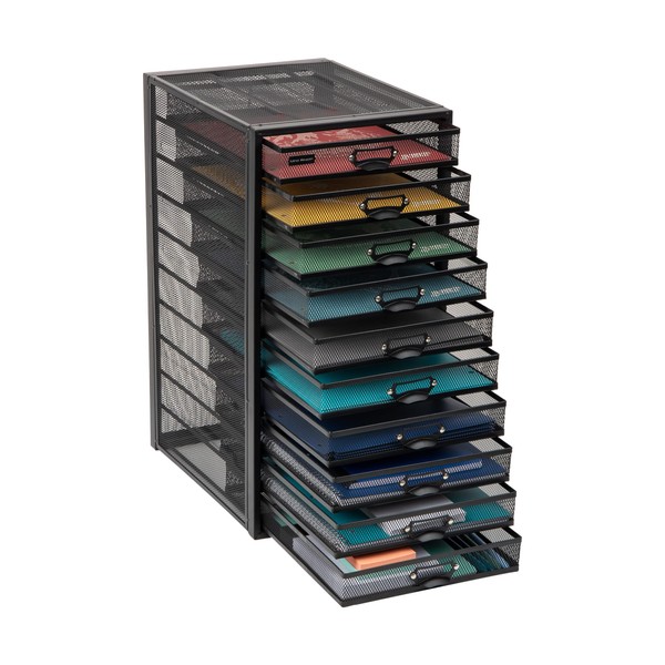 Mind Reader Network Collection, 10-Drawer File Storage, Desk Organizer, Label Frame on Each Drawer, Metal Mesh, Multi-Purpose, 10.75" L x 14" W x 21.25" H, Black