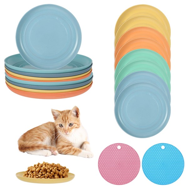 8 Stück Katzennapf Flach, Bunte Futternapf Katze Set, Runde Plastik