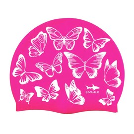 escualo Gorra para Natacion Mujer Adulto Modelo Mariposas (Silicon) Impermeable, Unitalla, Color Rosa