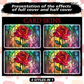 Peacoblue Sticker for Bank Cards Girls with Colourful Lines Custom Skin Cover Protection for Credit Debit Cards, Art Nouveau stained glass rose, Art Nouveau stained glass rose