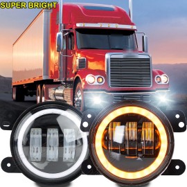 CHUSYYRAY 4" Inch Round Front Bumper Fog Lights Lamp For 2001-2016 Freightliner Coronado