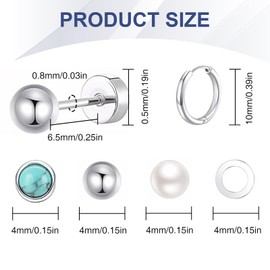 Thoquene 6 Pairs of Titanium Women's Earrings Surgical Steel, Stainless Steel, Titanium