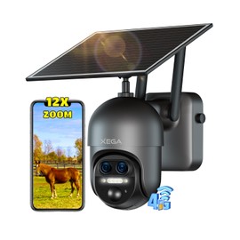 Xega 4G 12X Hybrid Zoom Cellular Security Camera Outdoor with Dual Lens, 2K Solar Wireless PTZ Outdoor Surveillance Camera,Smart PIR Human/Motion Detection, Two Way Talk, Built-in SIM Card, IP66,Black
