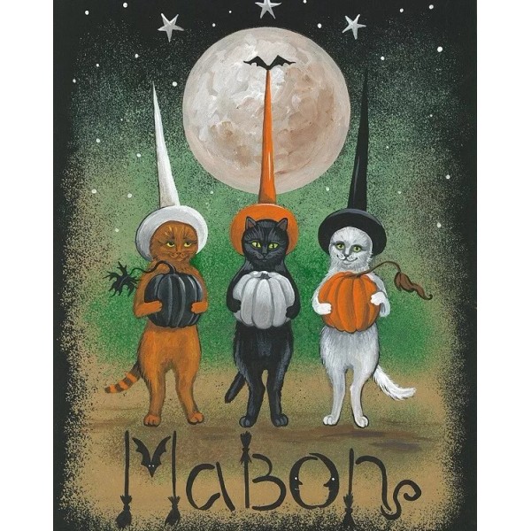 5x7 HALLOWEEN print of PAINTING RYTA WITCH BLACK CAT MOON