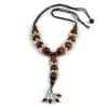 Avalaya Brown Wood Bead with Sea Shell Element Tassel Black