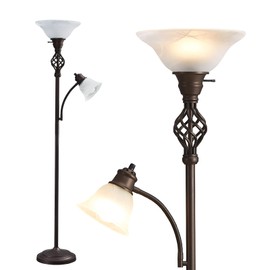 GyroVu Torchiere Floor Lamp for Living Room, LED Standing Reading Light for Bedroom with Glass Shade for Living Room Corner Bedroom Home Office,Bulbs Included (Red Brown,Glass 2 Head)