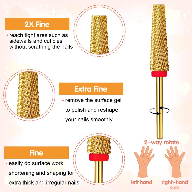 Qianyu 3-Piece Nail Drill Set 5-in-1 Carbide Nail Art Tools