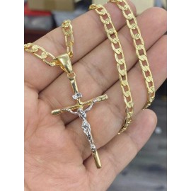 primejewelry269 Jesus Cross Necklace 14K Pendant Curb Chain 24" Gifts Jewelry Religious Elegance