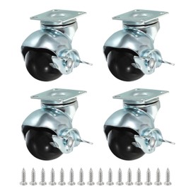 PATIKIL 1.5 Inch Ball Caster Wheels with Brake, 4 Pack 360° Rotating Swivel Top Plate Wheels 298 lbs Total Capacity Locking Caster with M4 Screws for Furniture Table Cabinet Silver
