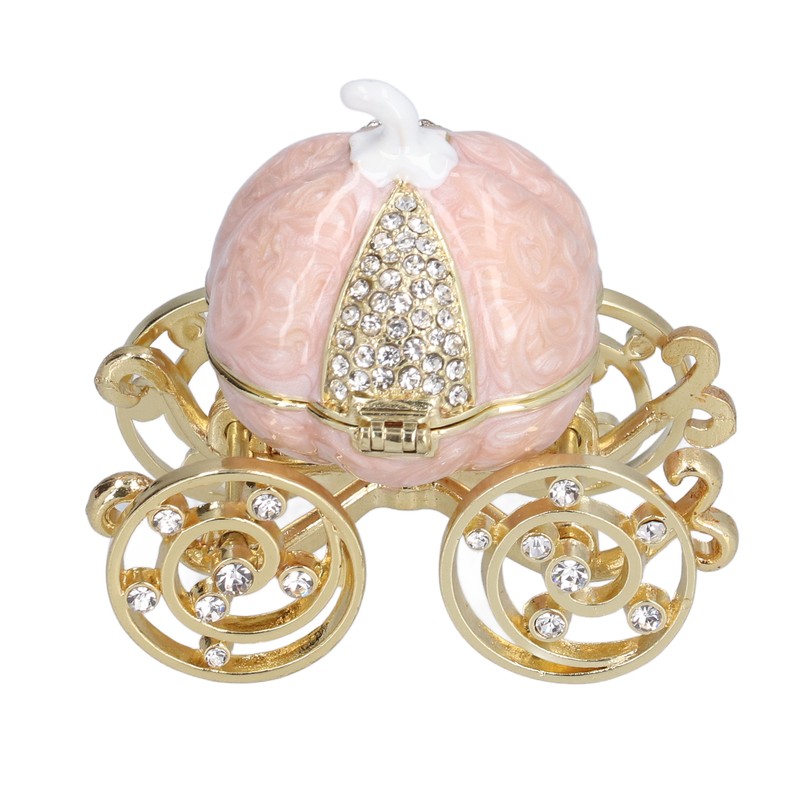 Jewelry Organizer White Golden Pumpkin Carriage Shape Rhinestone Storage Box